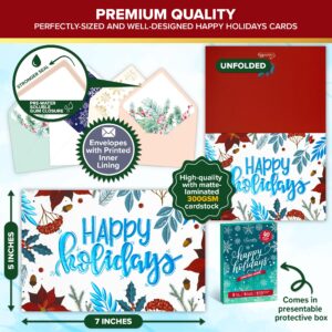 Decorably 40 Pack Foil Embossed Happy Holidays Cards with Envelopes Bulk & Stickers - 8 Designs Printed Message Bulk Christmas Cards Bulk Holiday Cards with Envelopes, 5x7in Happy Holiday Cards Bulk