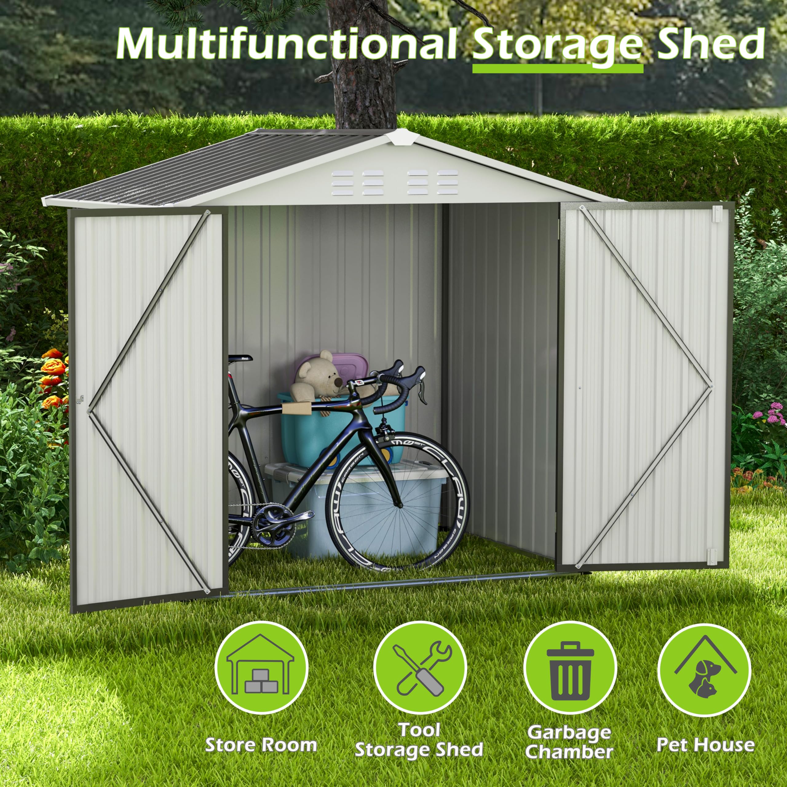 TOLEAD 6 x 4 FT Gray Metal Outdoor Storage Shed, Tool Sheds for Backyard Garden Patio Lawn with Water Proof, Large Heavy Duty Tool Sheds with Lockable Doors & Air Vent for Backyard Patio Lawn