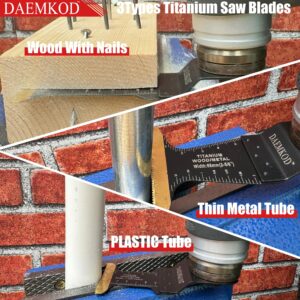 DAEMKOD 30 Pack Titanium Oscillating Tool Blades Metal Cutting, Professional Saw Blades for Soft Metal Nails Hard Material and Wood Plastic, Multi Tool Blades Kit for Oscillating Tool Accessories