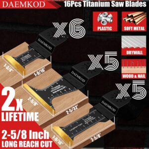 DAEMKOD 16 Pack Titanium Oscillating Saw Blades Metal Cutting, Professional Multitool Blades for Soft Metal Nails Hard Material and Wood Plastic, Multi Tool Blades Kit for Oscillating Tool Accessories