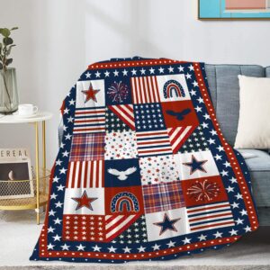 ishanaten flag star patriotic blankets independence day 4th of july blanket gifts, ultral soft blue red white lightweight flannel blankets throw for home sofa bed chair 50"x60" for teens