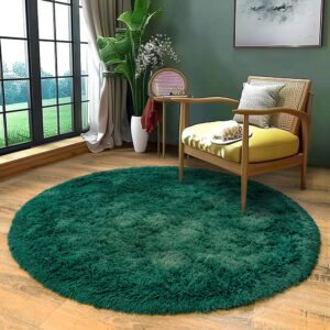 awaytail round fluffy rug 4ft green - super soft circle rug for kids room - shaggy circular rug for nursery fuzzy plush rug for teen's - furry carpet for boys girls room