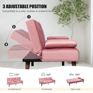 Shintenchi Futon Sofa Bed, Convertible Couch Bed Loveseat, Modern Futon Recliner Sleeper, Small Lazy Futon Set for Living Room, Office, Apartment, Pink