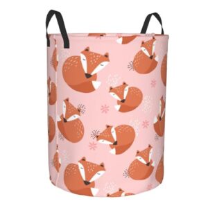 large laundry basket with handles - fox print light pink baby kids dirty clothes laundry hamper