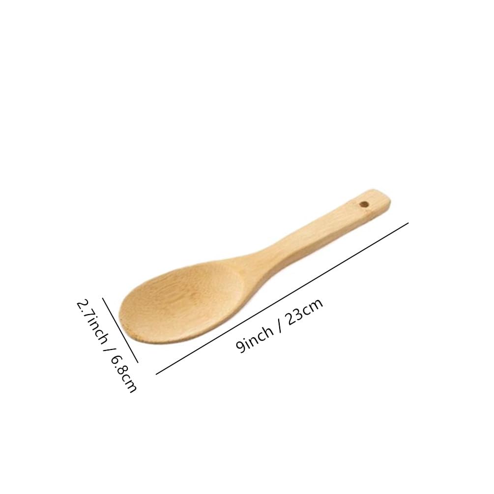 9 Inch Bamboo Rice Scoops Paddles, Wooden Non-stick Rice Spatula, Large Wood Serving Salad Spoons Scooper for Cooking, Stirring Soup, Sushi Kitchen Utensil Set (3 Pack)