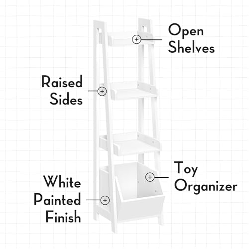 RiverRidge Kids 4-Tier Ladder Shelf Toy Organizer with Toy Storage with 3 Open Display Shelves, Spacious Book Storage for Book Nook