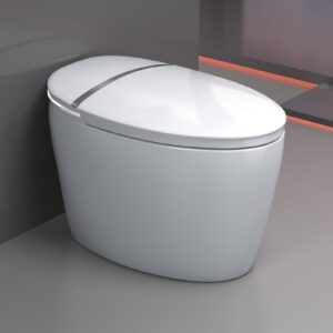 smart toilet with off-seat auto flush, foot sensor flush, power outage flush, mini intelligent smart toilet with heated seat, led night light, side button, easy to use.