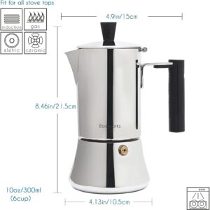 Easyworkz Pedro Stovetop Espresso Maker 6Cup 300ml, Bundled Electric Gooseneck Pour Over Coffee Kettle, Stainless Steel Hand Drip Tea Pot 27 Ounce Temperature Control 1200W Quick Heati