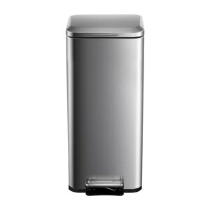 garveehome 8 gallon step trash can, square fingerprint-proof garage can with soft-close lid for kitchen, with removable inner bucket, 30-liter