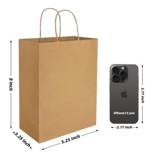 Colemoly Paper Gift Bags 180pcs 5.25x3.25x8 Inch Kraft Paper Bags with Handles Small Brown Recyclable for Small Business, Retail, Grocery, Cafes, Bakeries, and Cosmetics Stores