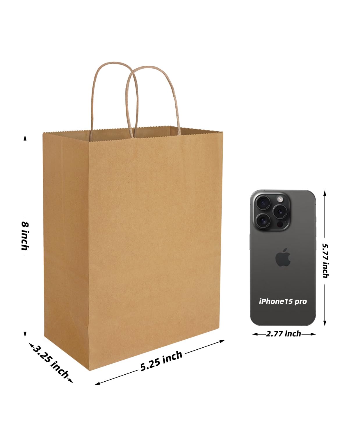 Colemoly Paper Gift Bags 180pcs 5.25x3.25x8 Inch Kraft Paper Bags with Handles Small Brown Recyclable for Small Business, Retail, Grocery, Cafes, Bakeries, and Cosmetics Stores