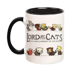 eisfiel lord of the cats mug, the furrllowship of the ring, cat lovers coffee mug 11oz, funny cat novelty gifts for women men dad mom boy girl, ceramic tea cup for coffee, tea and hot drinks