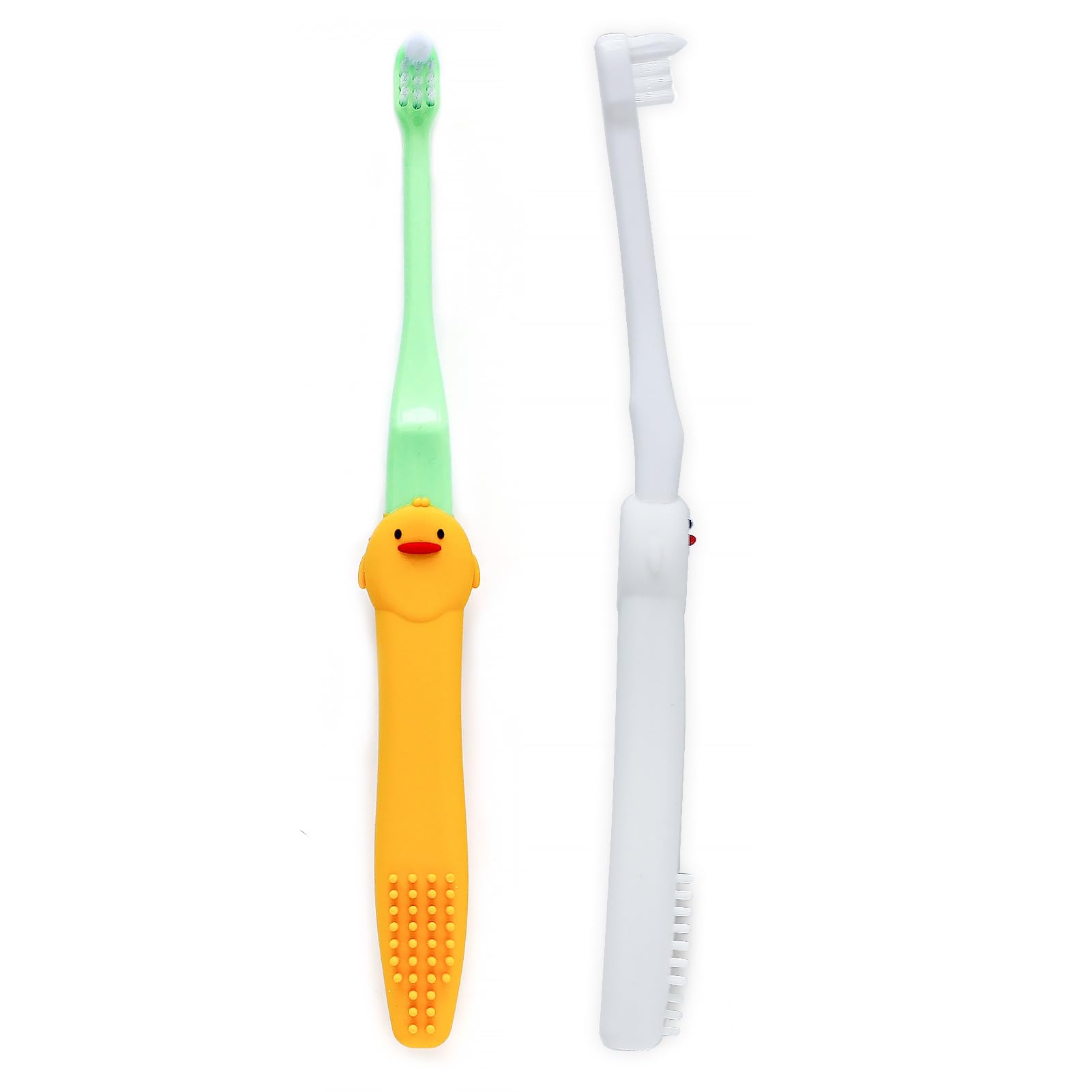 Cooncicy Small Dog Toothbrush 2 Pcs Set - Silicone Dog Toothbrush with Handle - Cat Toothbrush - Soft Bristles Puppy Toothbrush Kit for Small Breeds - Pet Toothbrush (White Yellow)