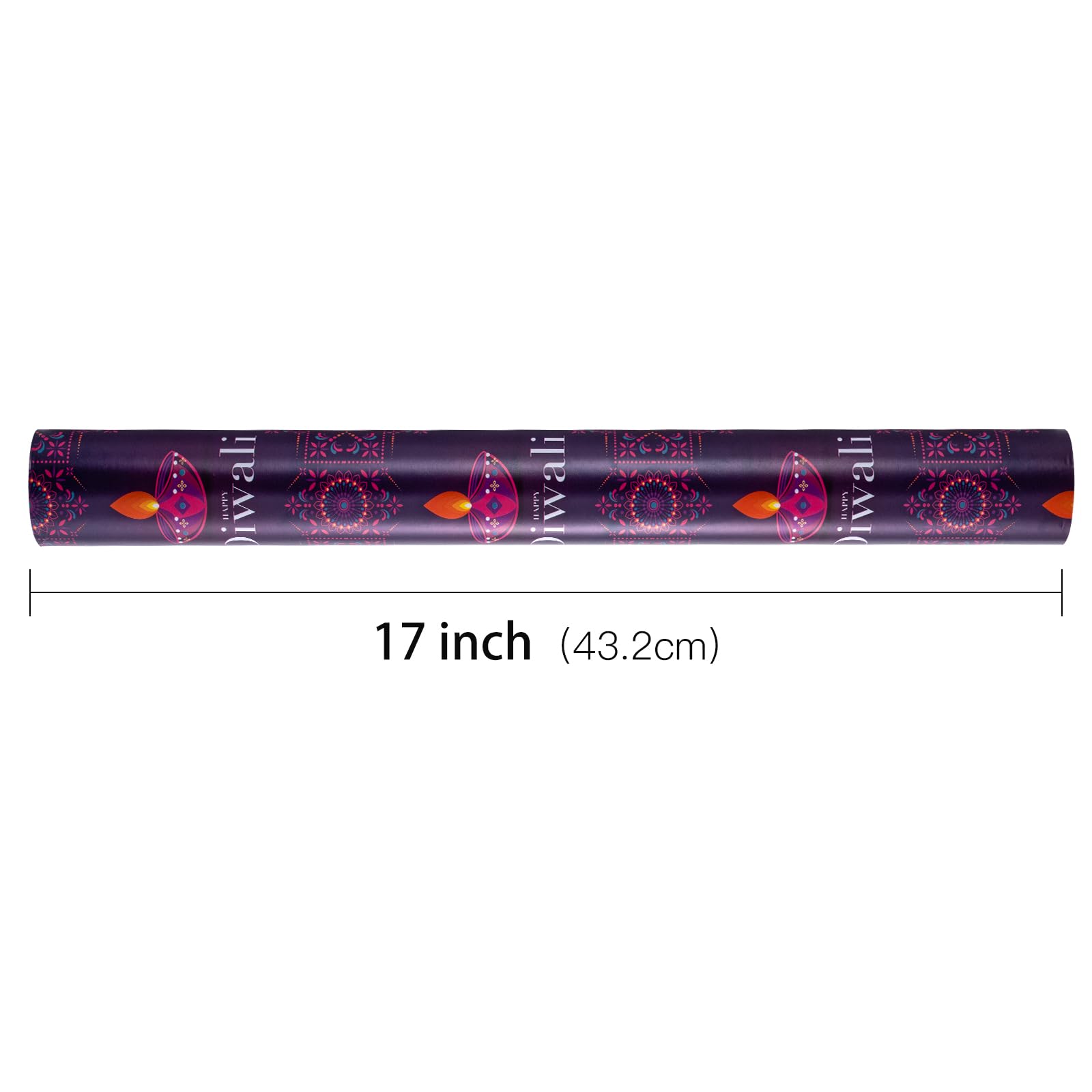 RUSPEPA Diwali Wrapping Paper Roll - Mini Roll - Purple Oil Lamp Pattern Great for Diwali, Holiday and Party - 17 Inches X 32.8 Feet