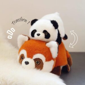 KOJAGARRI 2 in 1 Red Panda Plush Doll, 9.8inch Panda and Red Panda Combined with Dolls,Soft Cuddle Doll, Soft Pillow for Boys and Girls Birthday