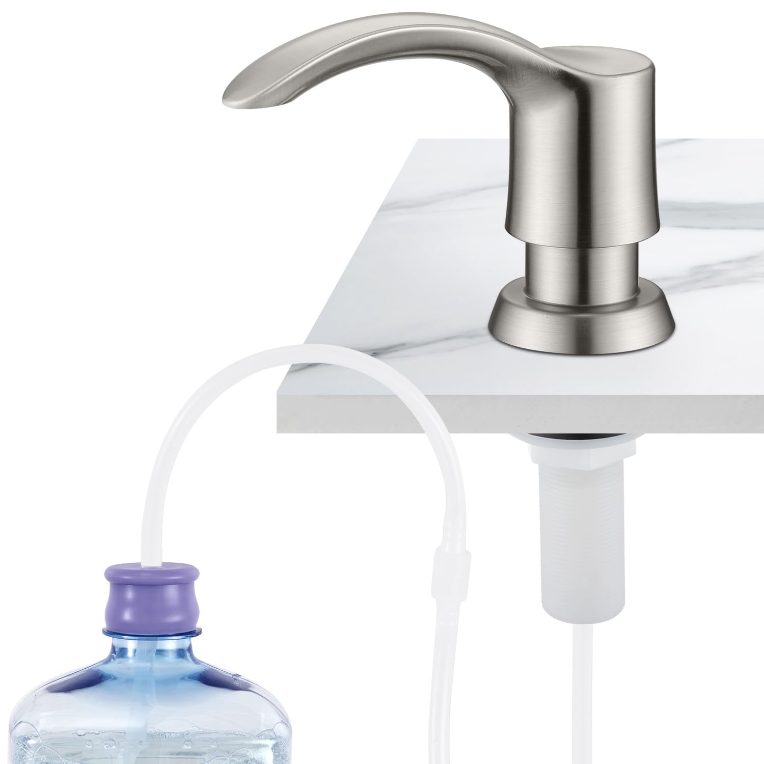 GAGALIFE Kitchen Sink Soap Dispenser - Sink Soap Dispenser Pump with 40" Silicone Extension Tube Kit (Brushed Nickel), Say Goodbye to Frequent Refills G080-1BN