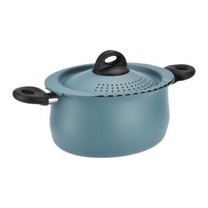 bialetti taste of italy nonstick pasta pot with strainer lid, 5.5-quart, teal