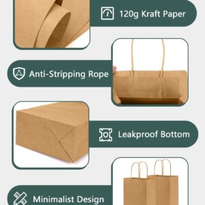 Colemoly Paper Gift Bags 180pcs 5.25x3.25x8 Inch Kraft Paper Bags with Handles Small Brown Recyclable for Small Business, Retail, Grocery, Cafes, Bakeries, and Cosmetics Stores