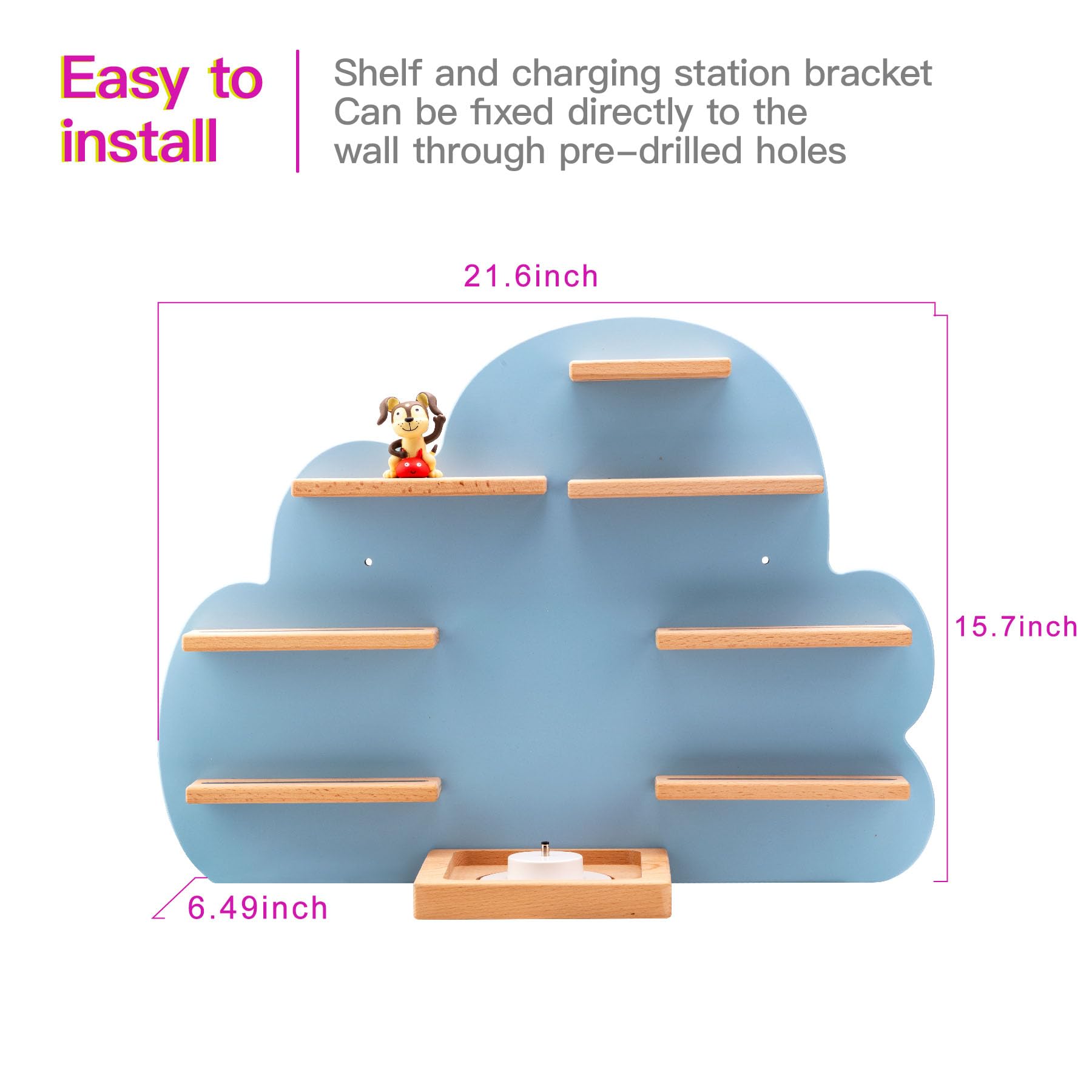 Tnvodejo Children's Shelf Compatible with Toniebox and Compatible with Tonies for Over 30 Figures - Wall Shelf for Music Box - for Playing and Collecting - for Children Baby Room (Blue)