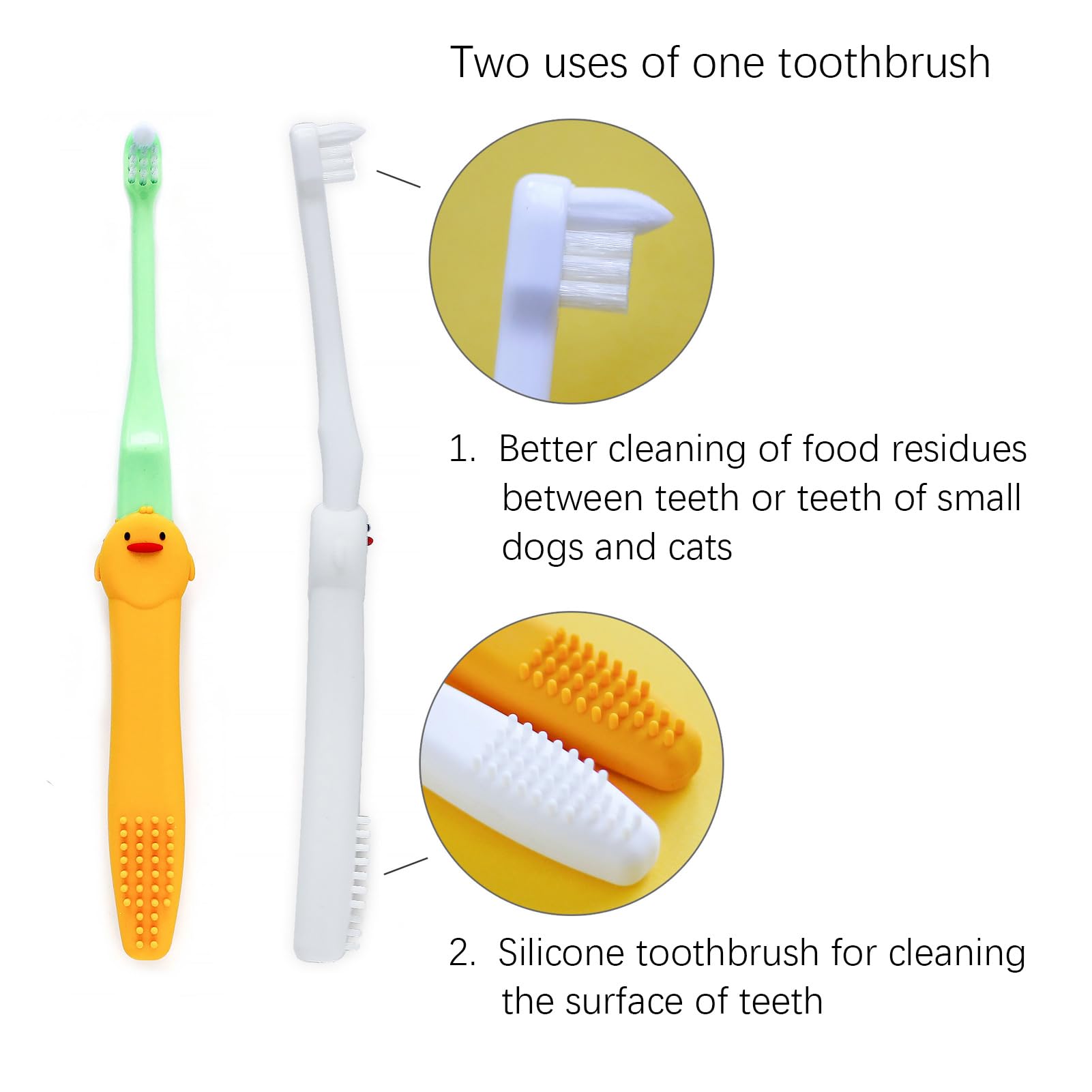 Cooncicy Small Dog Toothbrush 2 Pcs Set - Silicone Dog Toothbrush with Handle - Cat Toothbrush - Soft Bristles Puppy Toothbrush Kit for Small Breeds - Pet Toothbrush (White Yellow)