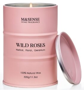 m&sense wild rose natural scented candle, 70 hours long lasting soy candles 11.3oz, stress relief aromatherapy candles for women, romantic candle gifts valentines day gifts for her