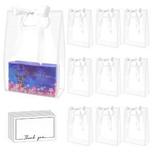 15pack clear plastic gift bags with handle,reusable pp gift wrap tote bags with ribbon for wedding bridal birthday party baby shower goodies graduation shopping business, 7x10x3.15 inch (white)