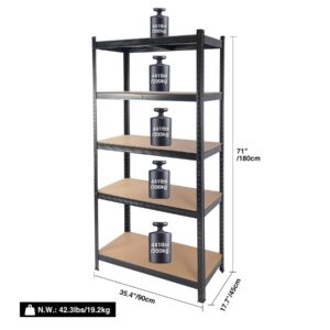 ALBOMI 5 Tier Adjustable Storage Shelving Unit, 35.4" W x 17.7" D x 71" H Large Storage Utility Rack, Heavy Duty Metal Garage Storage Shelves for Warehouse Basement Kitchen, Black