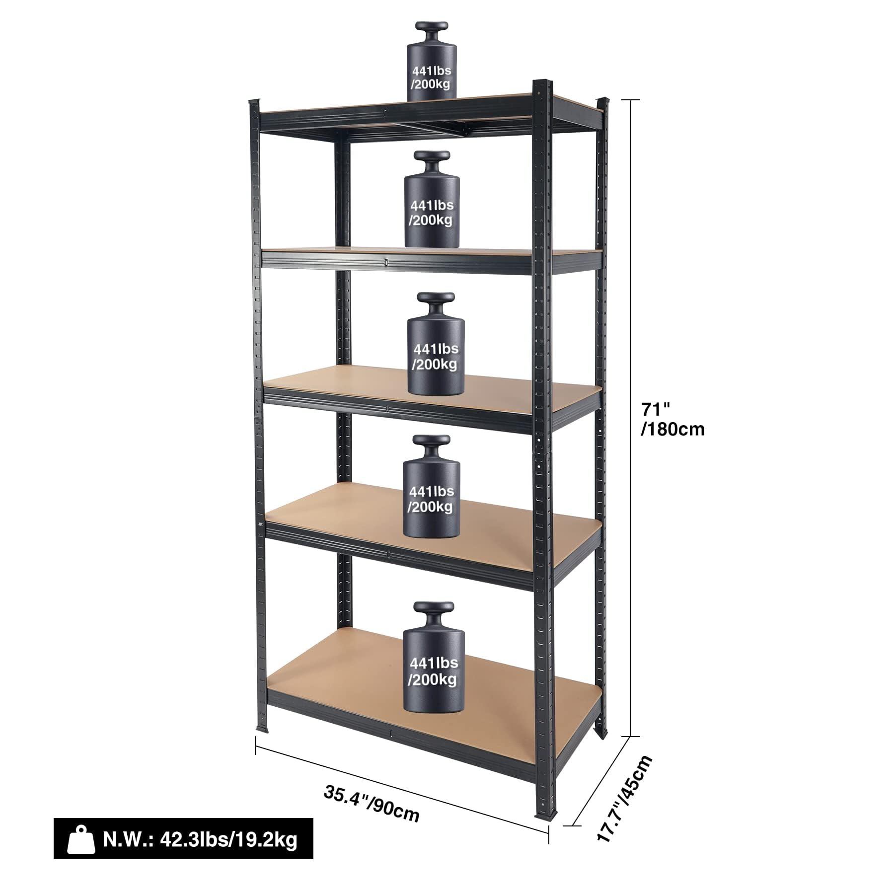 ALBOMI 5 Tier Adjustable Storage Shelving Unit, 35.4" W x 17.7" D x 71" H Large Storage Utility Rack, Heavy Duty Metal Garage Storage Shelves for Warehouse Basement Kitchen, Black