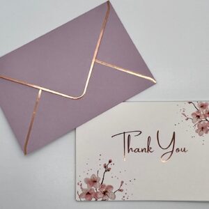 Aeon Passions Elegant Floral Thank You Cards with Rose Gold Foil Stamping and Envelopes with Gold Lining in a Sturdy Box - 36 Pack - 4x6 Inches (Weddings, Bridal Showers, Birthdays and more) (Pink)