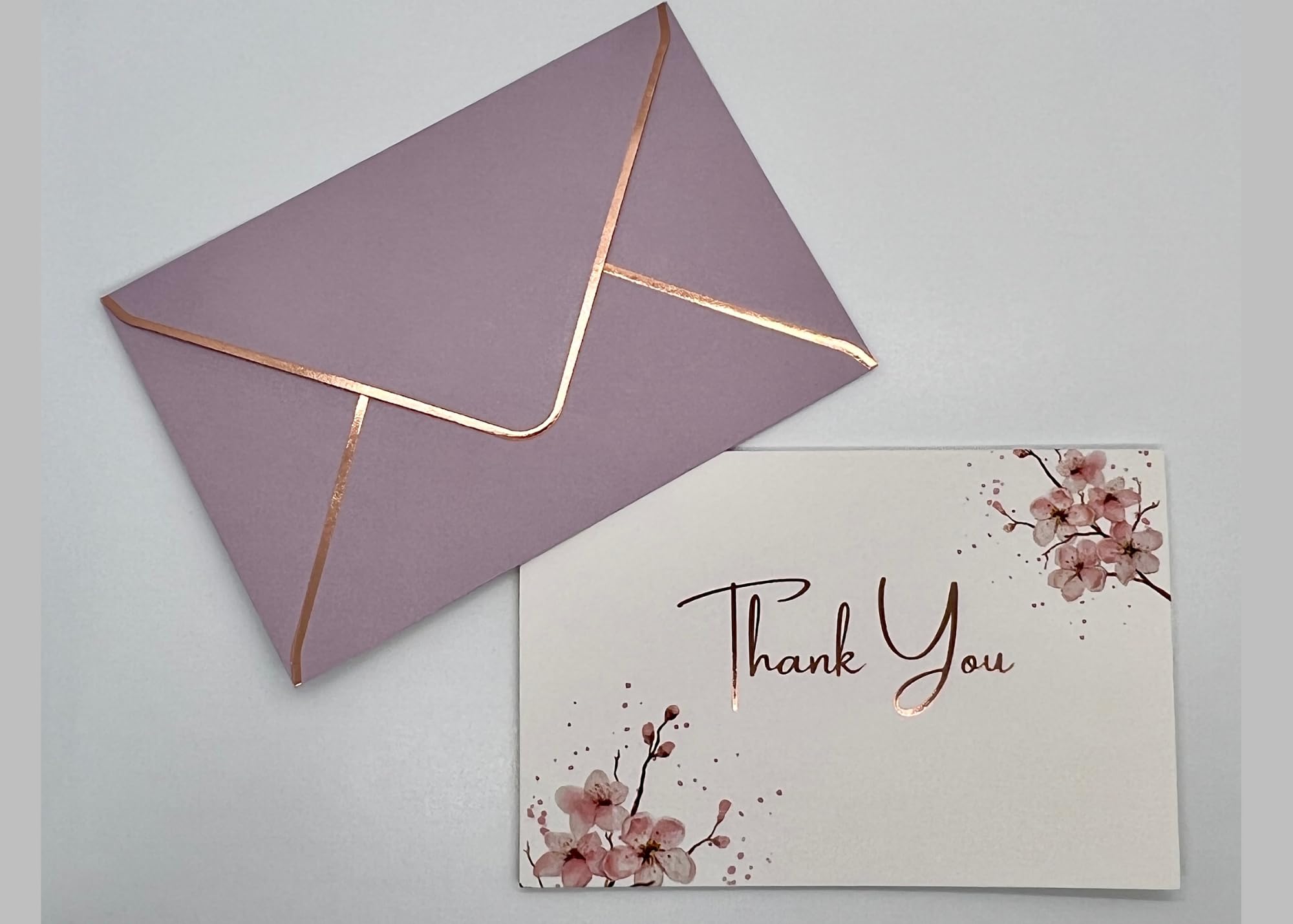 Aeon Passions Elegant Floral Thank You Cards with Rose Gold Foil Stamping and Envelopes with Gold Lining in a Sturdy Box - 36 Pack - 4x6 Inches (Weddings, Bridal Showers, Birthdays and more) (Pink)