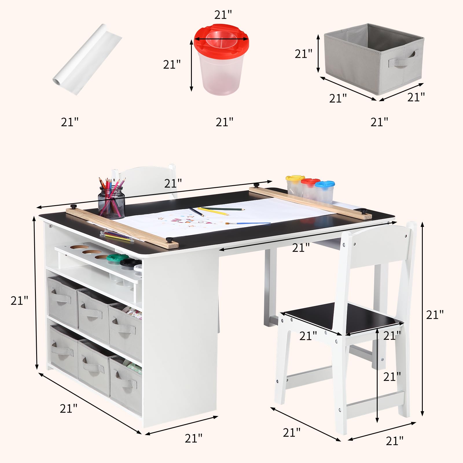 GarveeHome Kids Art Table and Chairs Set, Living and Learning Kids' Art Table and Stool Set with Large Storage Desk and Portable Art Supply Organizer, Kids Activity Table, Drawing and Painting Desk