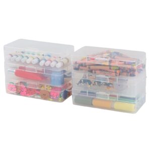 qskely 6-pack large clear plastic storage containers with latching lid, art craft supply organizer box, 7.12" x 3.5" x 1.8"