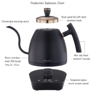 Easyworkz Pedro Stovetop Espresso Maker 6Cup 300ml, Bundled Electric Gooseneck Pour Over Coffee Kettle, Stainless Steel Hand Drip Tea Pot 27 Ounce Temperature Control 1200W Quick Heati