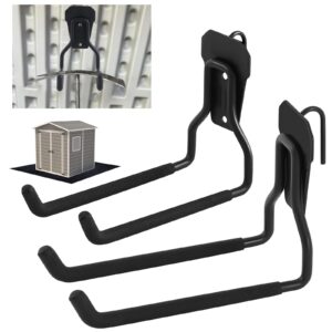 morningro 2 pack shed accessories multi purpose shed hooks metal power tool holder for large or small tools or shovels, black (straight)