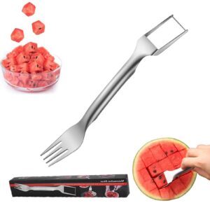 nenakrn 2-in-1 stainless steel fruit cutter, 2024 upgrade watermelon cutter, watermelon fork slicer cutter, dual head fruit forks slicer knife for home kitchen gadget (1pc)