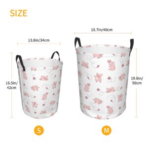 Large Laundry Basket with Handles - Butterfly Cute Pig Pink Baby Kids Dirty Clothes Laundry Hamper