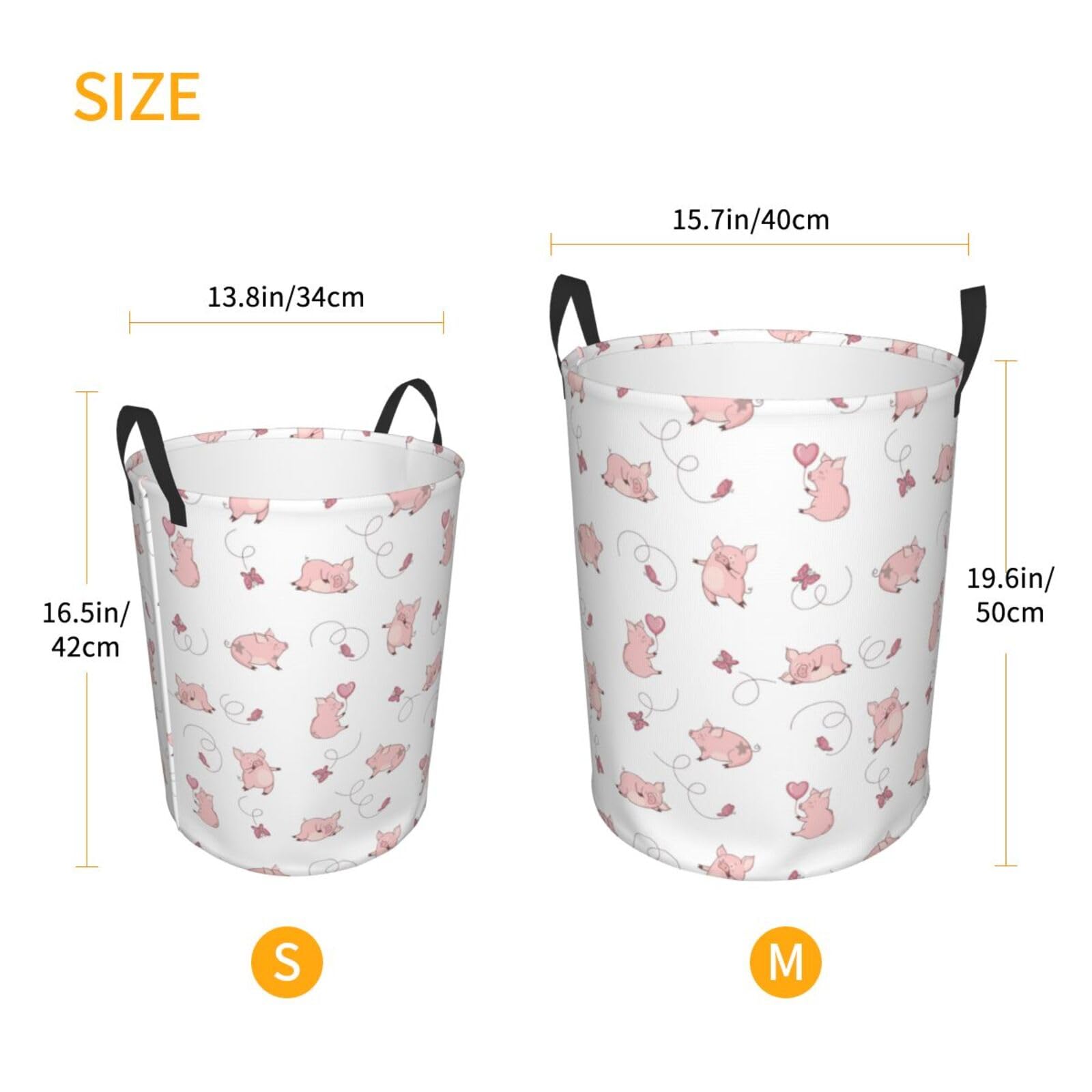 Large Laundry Basket with Handles - Butterfly Cute Pig Pink Baby Kids Dirty Clothes Laundry Hamper