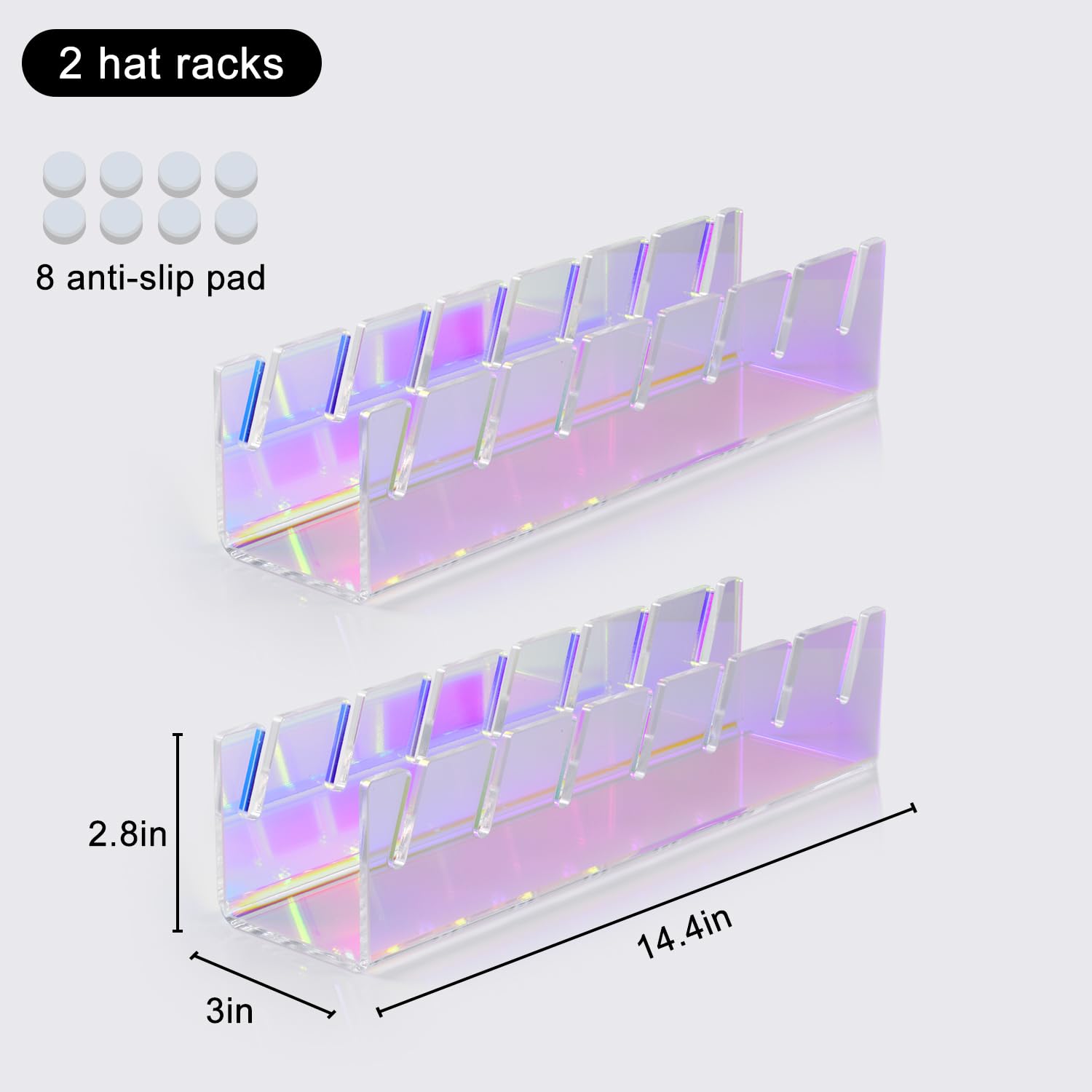 CHENQIAN Hat Rack for Baseball Caps Display and Organizer, Acrylic Hat Holder Holds 14 Caps (No Install), Suitable for Bedroom, Closet, Dresser (2 Pack Clear)