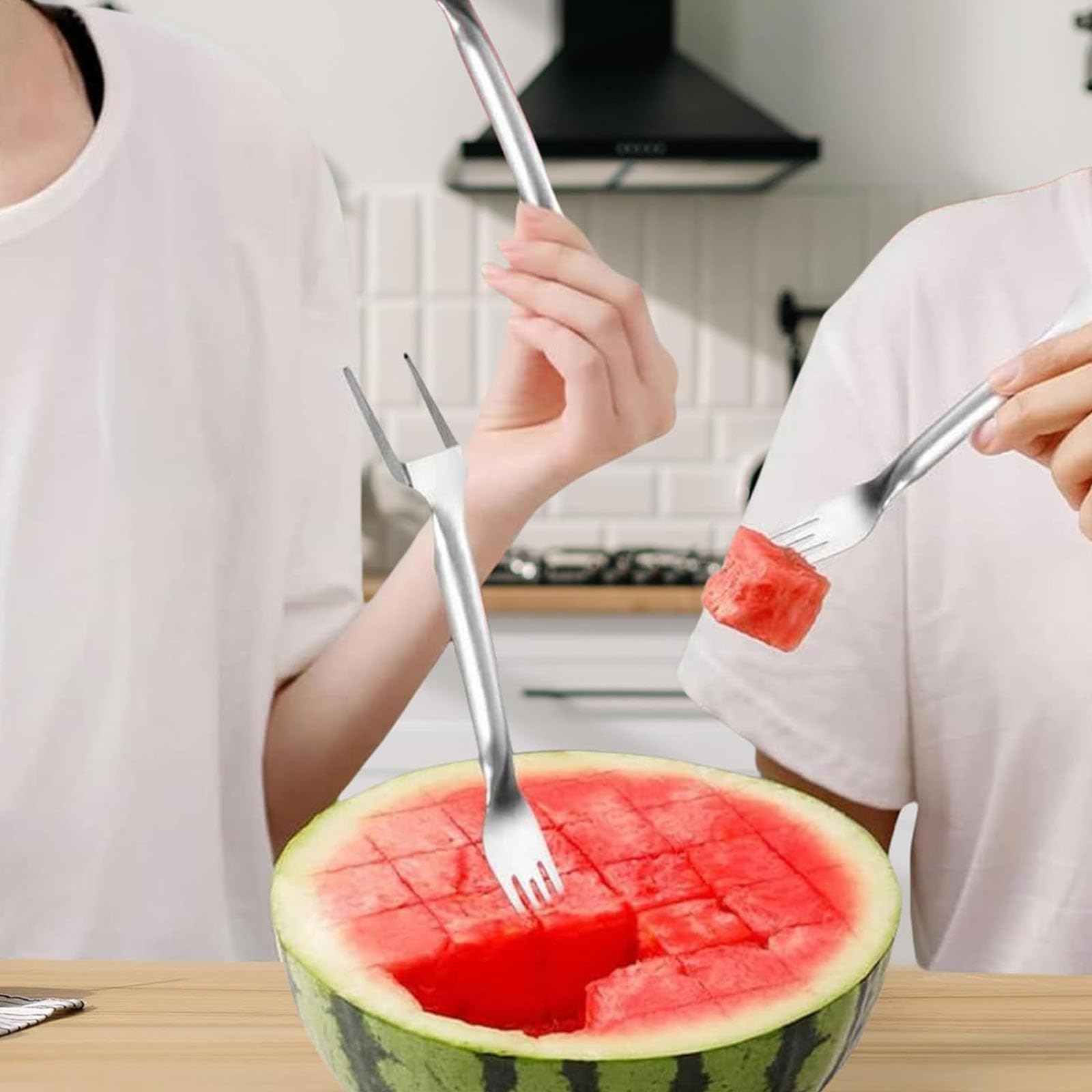 Nenakrn 2-In-1 Stainless Steel Fruit Cutter, 2024 Upgrade Watermelon Cutter, Watermelon Fork Slicer Cutter, Dual Head Fruit Forks Slicer Knife for Home Kitchen Gadget (1Pc)