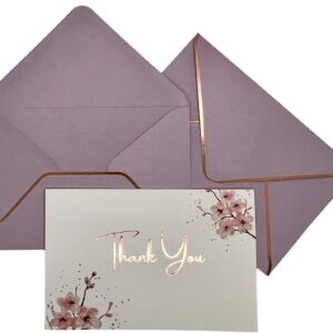 Aeon Passions Elegant Floral Thank You Cards with Rose Gold Foil Stamping and Envelopes with Gold Lining in a Sturdy Box - 36 Pack - 4x6 Inches (Weddings, Bridal Showers, Birthdays and more) (Pink)