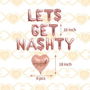 Siticoto Rose Gold Lets Get Nashty Balloons, Nashville Bachelorette Party Decor with 6 pcs 18 inch heart foil balloons for Bachelorette Party Favors Bridal Shower Decorations