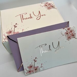 Aeon Passions Elegant Floral Thank You Cards with Rose Gold Foil Stamping and Envelopes with Gold Lining in a Sturdy Box - 36 Pack - 4x6 Inches (Weddings, Bridal Showers, Birthdays and more) (Pink)