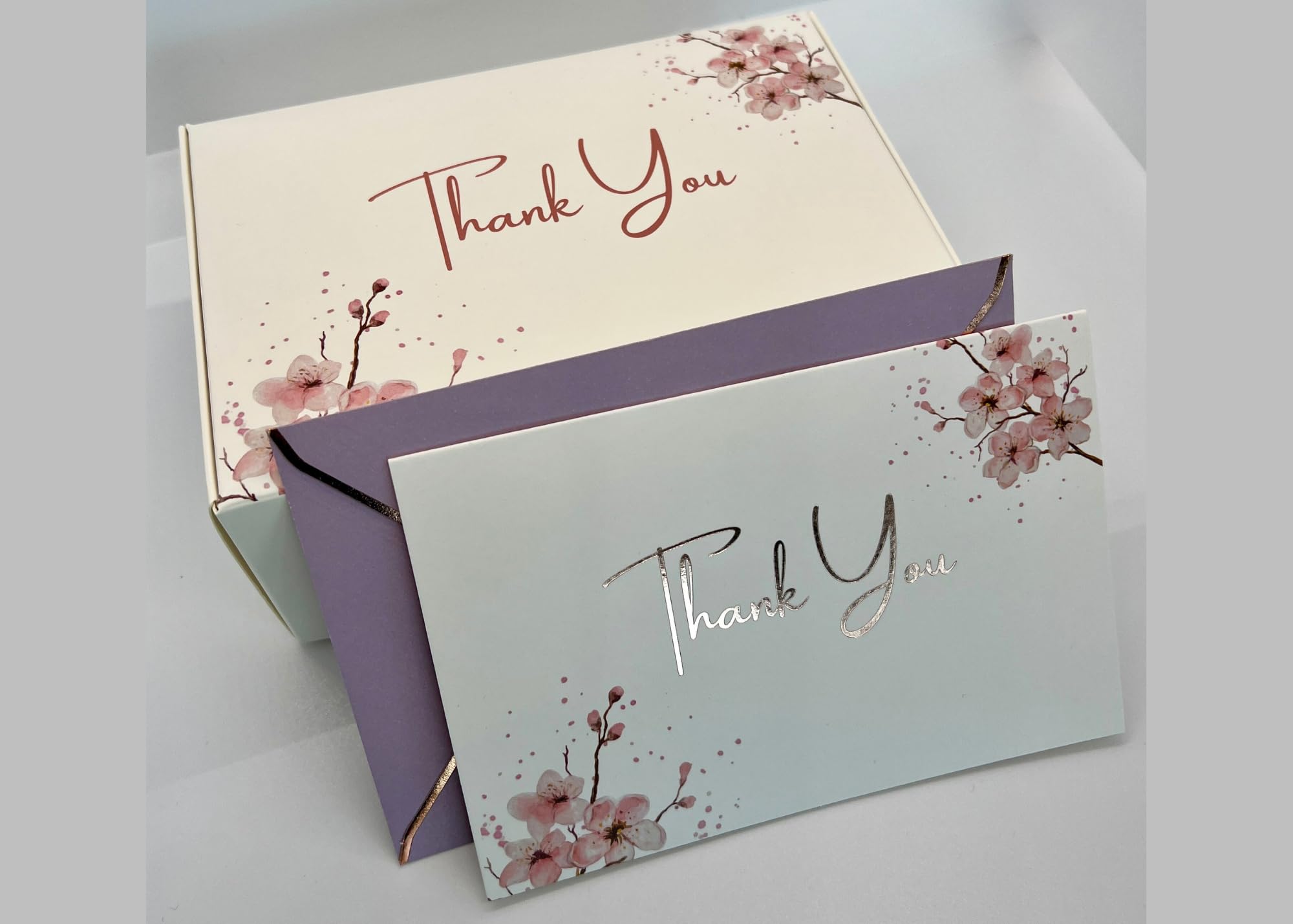 Aeon Passions Elegant Floral Thank You Cards with Rose Gold Foil Stamping and Envelopes with Gold Lining in a Sturdy Box - 36 Pack - 4x6 Inches (Weddings, Bridal Showers, Birthdays and more) (Pink)