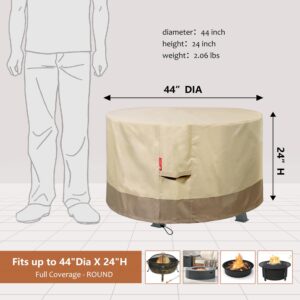 SheeChung Fire Pit Cover Round 44" D x 24" H Waterproof 600D Heavy Duty Patio Gas Fire Pit Cover Shelter Fits 40-44 Inch Outdoor Firepit Table Beige