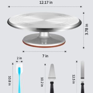 Syntus Aluminum Alloy Cake Stand, 12 Inch Cake Turntable for Decorating with Angled Silicone Icing Spatula, Cake Comb Smoother, Pie Server Cutter, Disposable Piping Bags, 27 Pieces Baking Supplies