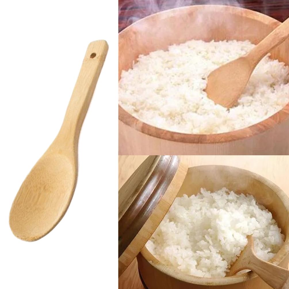 9 Inch Bamboo Rice Scoops Paddles, Wooden Non-stick Rice Spatula, Large Wood Serving Salad Spoons Scooper for Cooking, Stirring Soup, Sushi Kitchen Utensil Set (3 Pack)