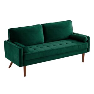 ONBRILL Loveseat Sofa 68", Mid Century Modern Sofas Couches for Living Room,Green Velvet Couch for Small Spaces, Solid Wooden Frame, Back Cushions and Tapered Wood Legs Easy to Install