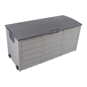 volowoo 75gallon large resin deck box,waterproof outdoor storage, indoor outdoor organization for patio furniture, garden tools,grey