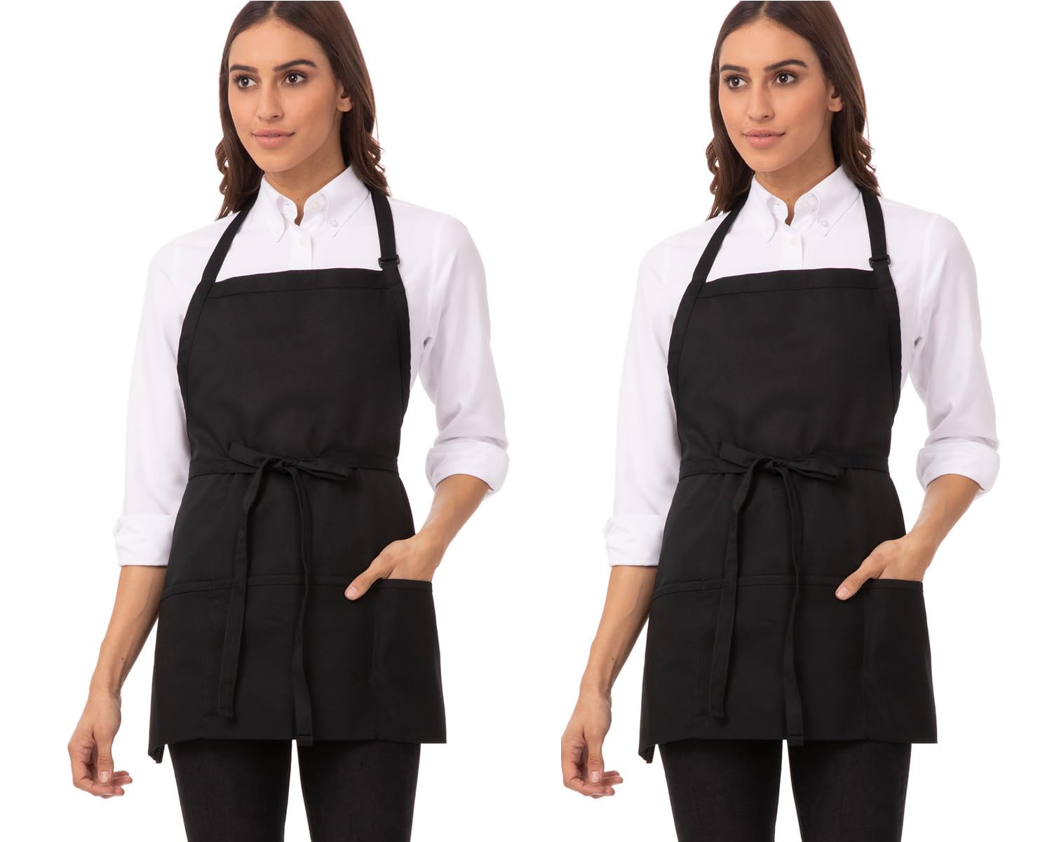 Chef Works Unisex Three Pocket Apron, Black, One Size (2 Pack)