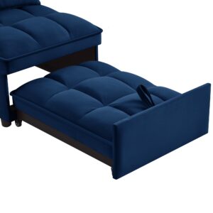 Bellemave 4 in 1 Convertible Sleeper Sofa Chair, Single Pull Out Couch with 6-Level Adjustable Backrest&Pillows,Modern Velvet Sofa Bed with Storage Pockets for Bedroom Living Room Small Space（Navy）